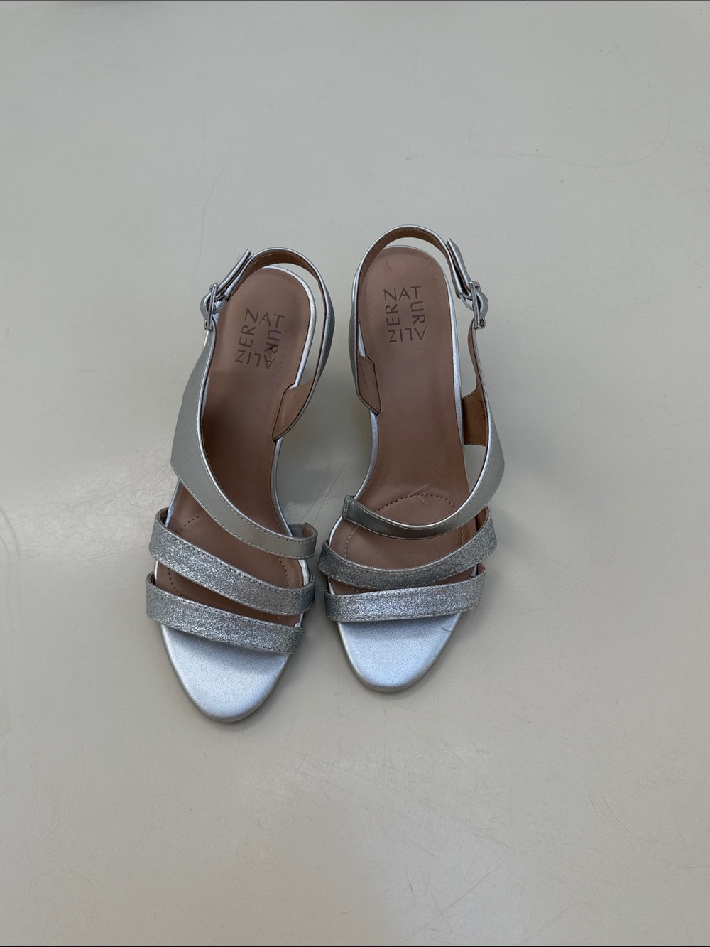 Naturalizer Metallic Silver Strappy Slingback Heels